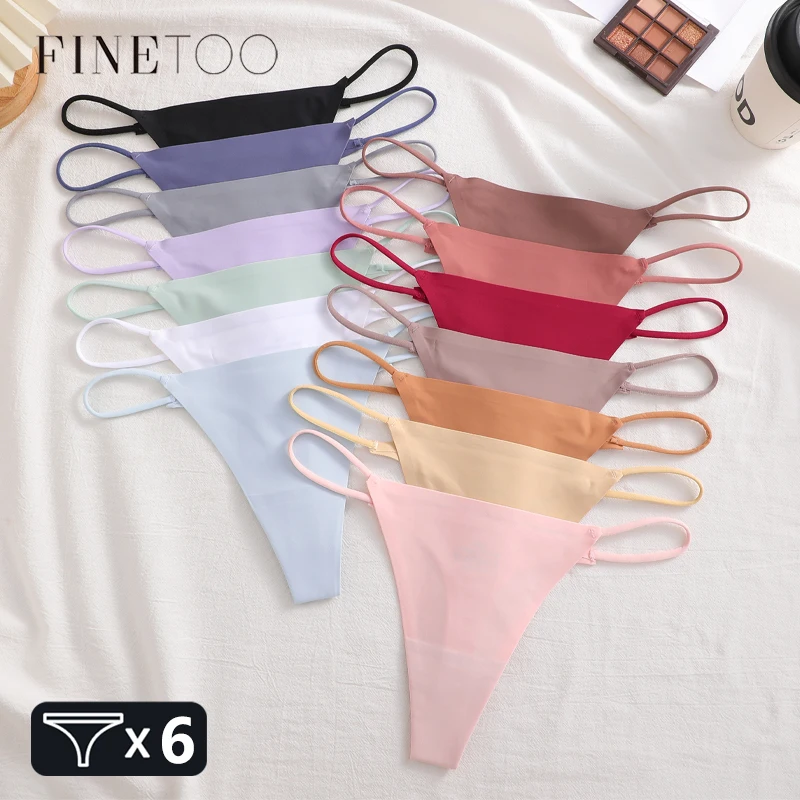 FINETOO 6 Stück Damen Nahtlose Tanga-Slips Niedriger Bund Elastischer Unsichtbarer G-String Dünner Riemen T-Back Sexy Dehnbare Damenunterwäsche