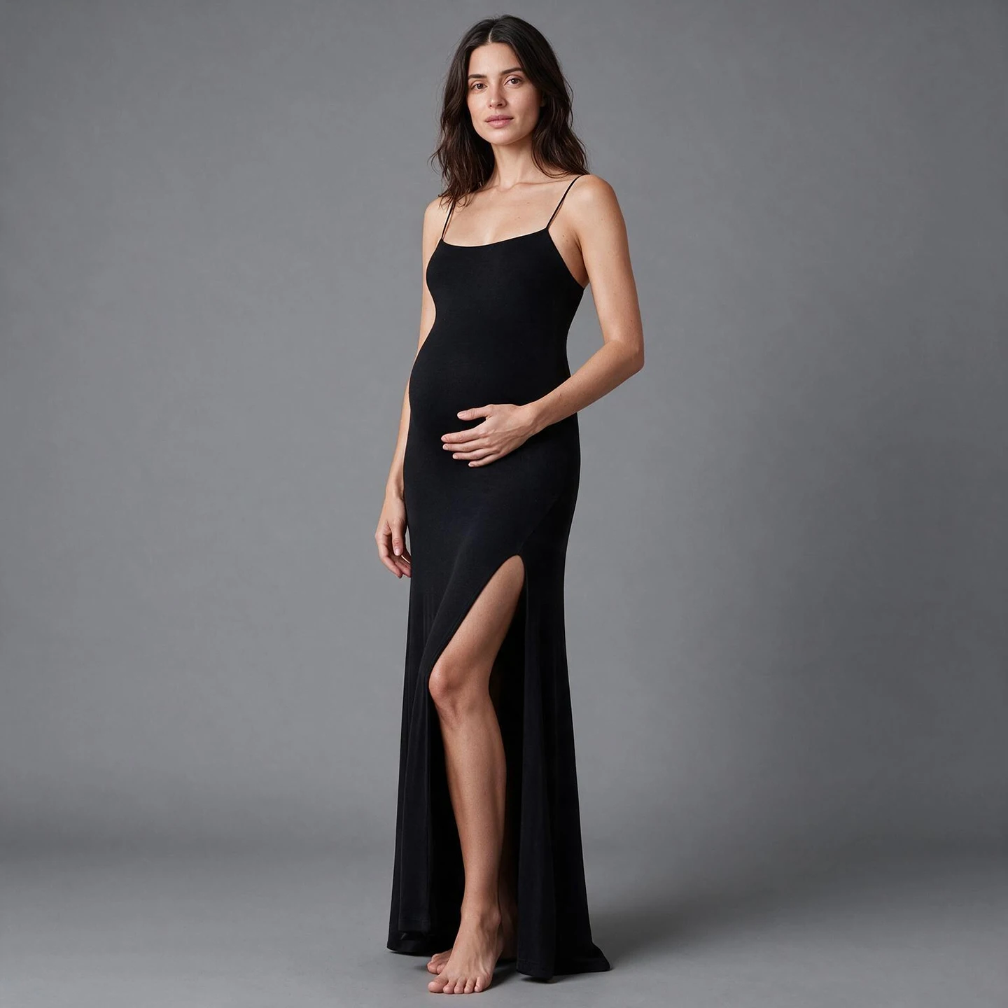 Spaghetti Strap High Slit Maternity Baby Shower Dress Maternity Dresses