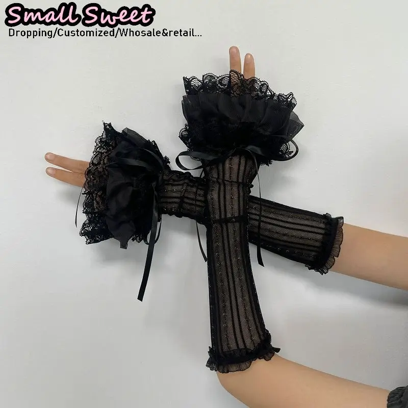Japanese Style Lace Multi-Layer Ruffle Bow Korean Subculture Lolita Harajuku Arm Covers for Women Anime Girl Arm Sleeves Gloves
