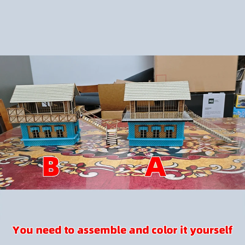 1/35 Modellbausatz Miniatur-Diorama Architektonisches Gebäude Hausmodell Eisenbahn unbemalt 19. Jahrhundert Bahnhof Wartehalle DIY – Detail 3