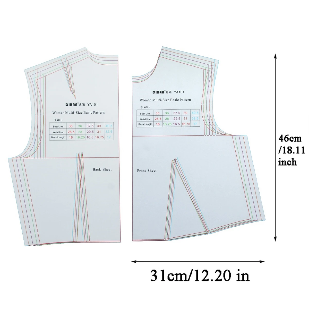 1:1 Basic Inch Sewing Pattern Fashion Women Prototype Full Scale Clothing Design Rulers Template Apparel Pattern Making YA101