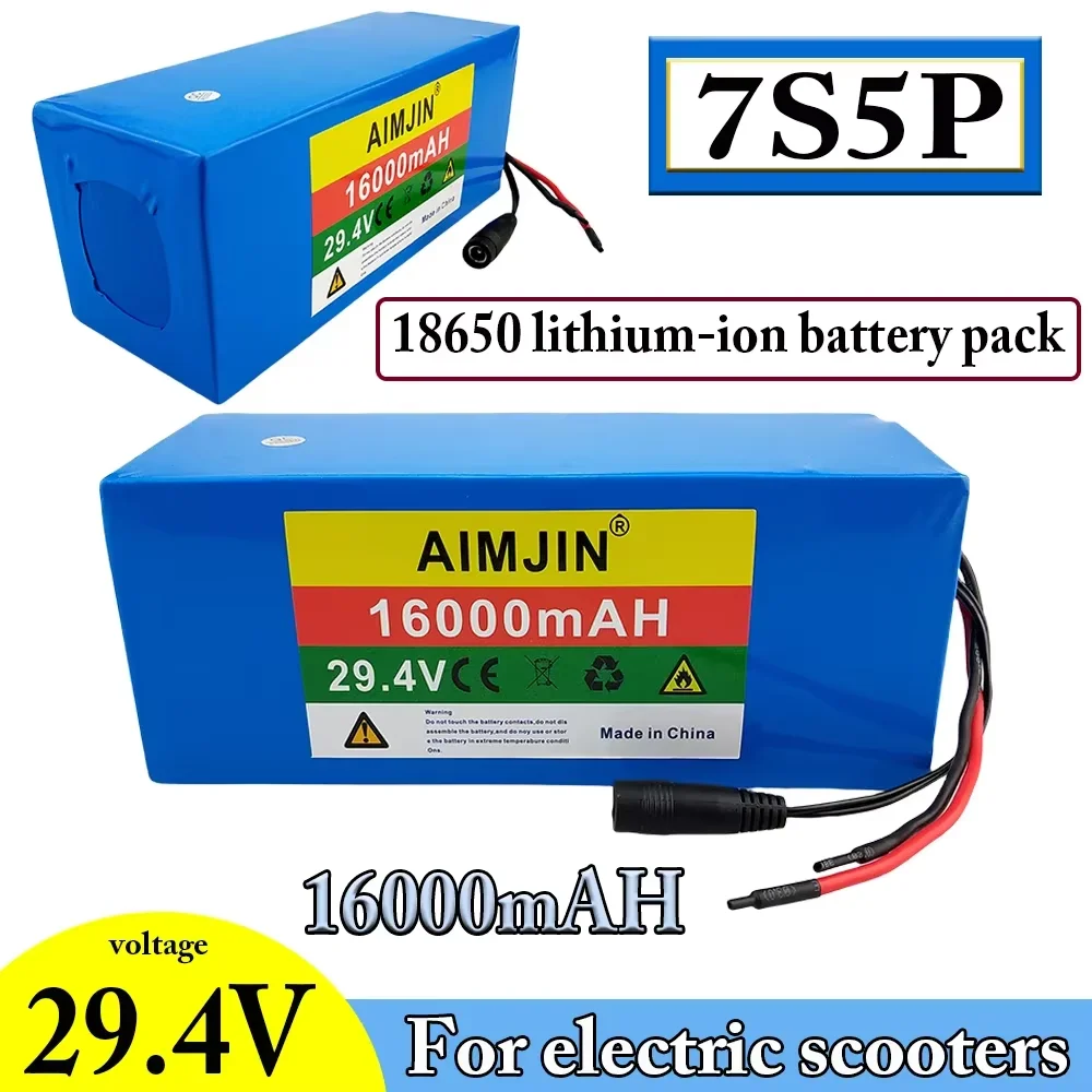 7S5P 24V 16Ah Battery Pack Built-in BMS,500W 29.4V 16000mAh Electric Scooters 18650 Lithium-ion Battery