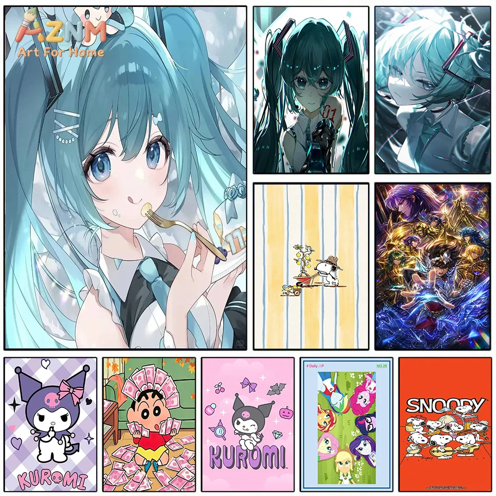 

AZNM Hatsune Miku Saint Seiya Snoopy Kuromi Crayon Shin-chan Anime Canvas Wall Art Print Home Decor Painting