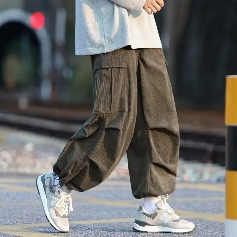 

Senior Corduroy Men's Pants Drawstring Feet Japanese Trendy Brand Mountain Silhouette Work Pants