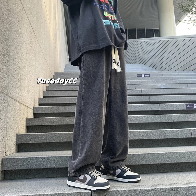 

Retro High Street Straight Leg Men's Jeans Loose Casual Trousers Large Size Wide Leg Floor-Length Long Pants