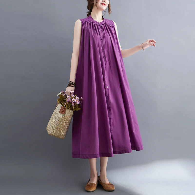 Sukienka damska plus size z plisami, jednolita, z okrągłym dekoltem, zapinana na jeden guzik, wyszczuplająca brzuch, idealna na lato.