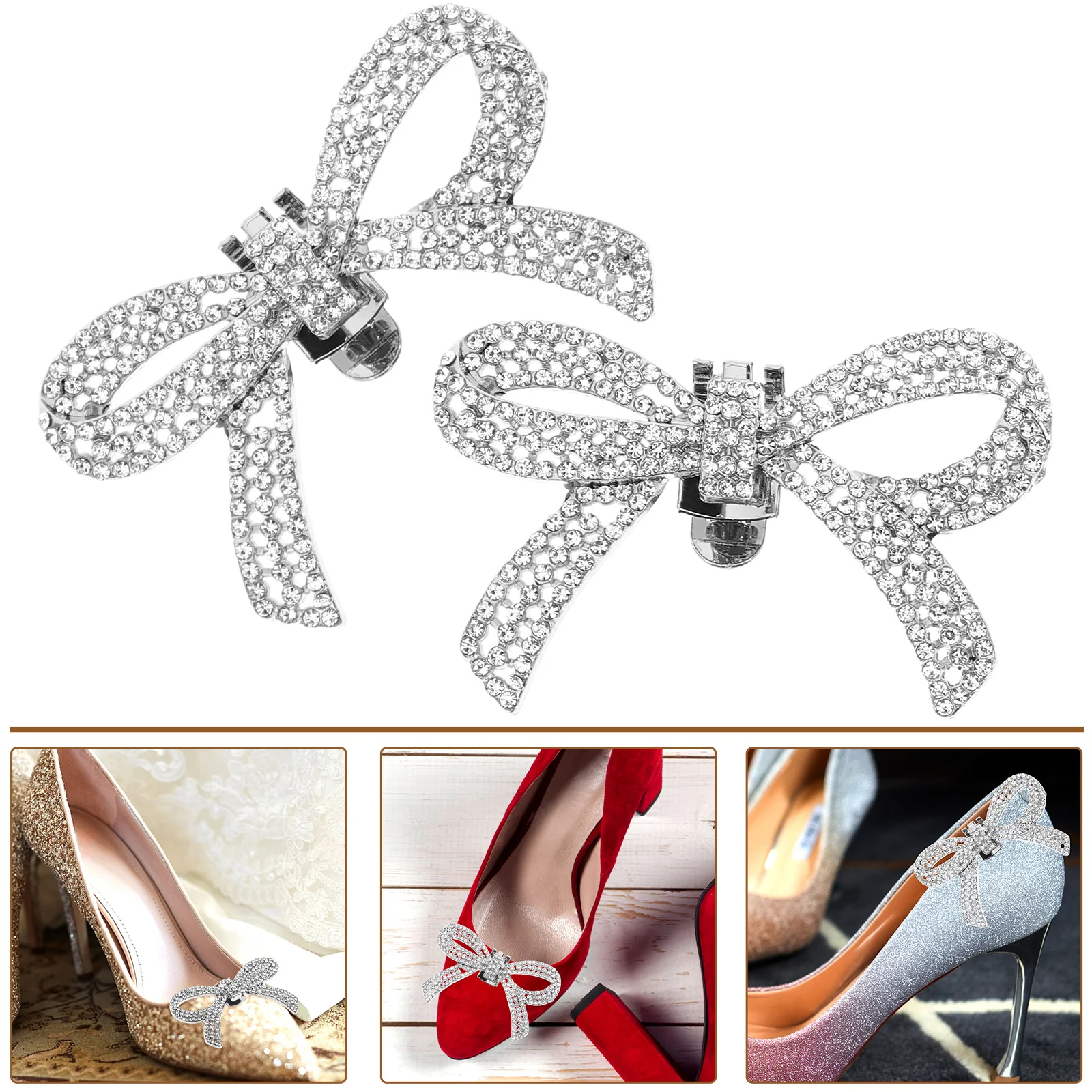 High Heels Shoe Buckle Decoration Rhinestone Charms Rhinestones Buckles Wedding Clips Bow Tie Removable Decorative Silver Man