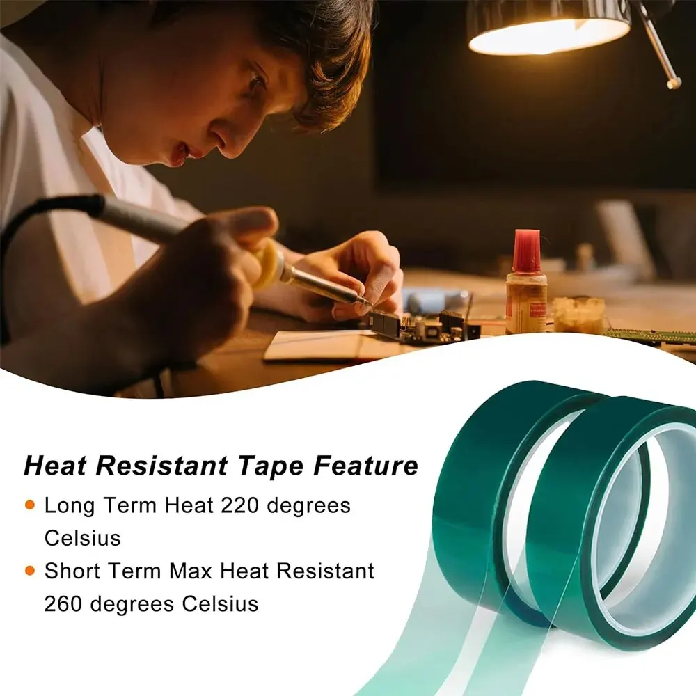 Green Heat Resistant PET Film, Polyimide Adhesive Tape, Heat-resistant Polyethylene Film,Width:25mm Length 33m