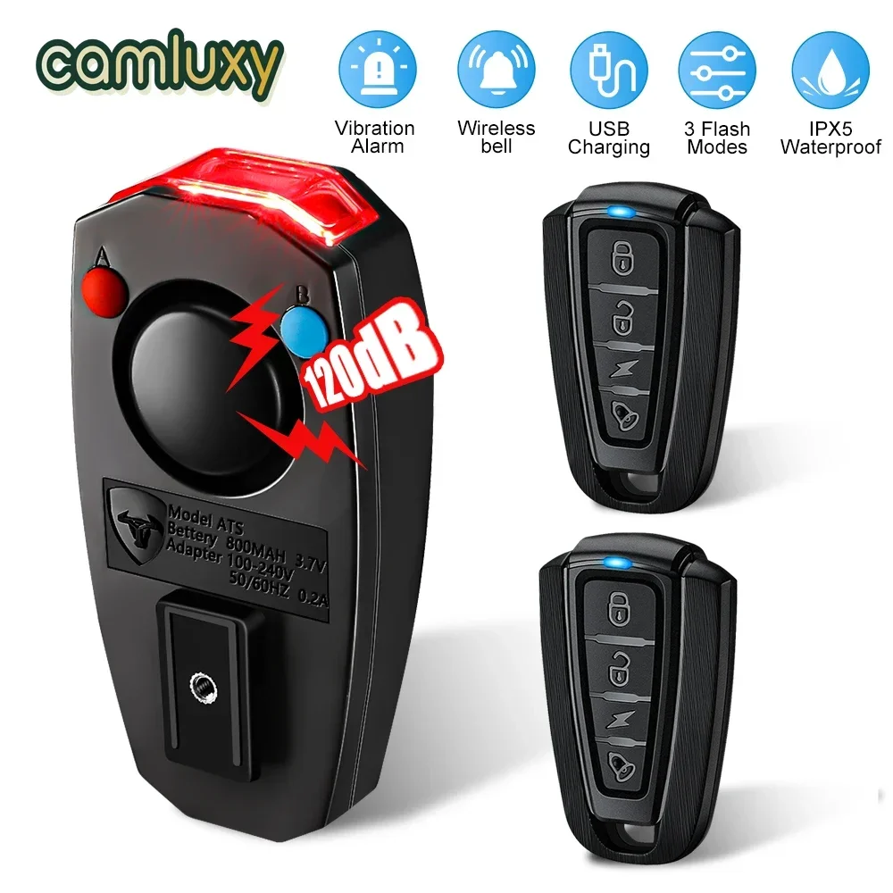 

Camluxy Bicycle Light Anti Theft Alarm USB Bike Taillight Wireless Waterproof Auto Brake Sensing Remote Control Horn Lamp Alarm