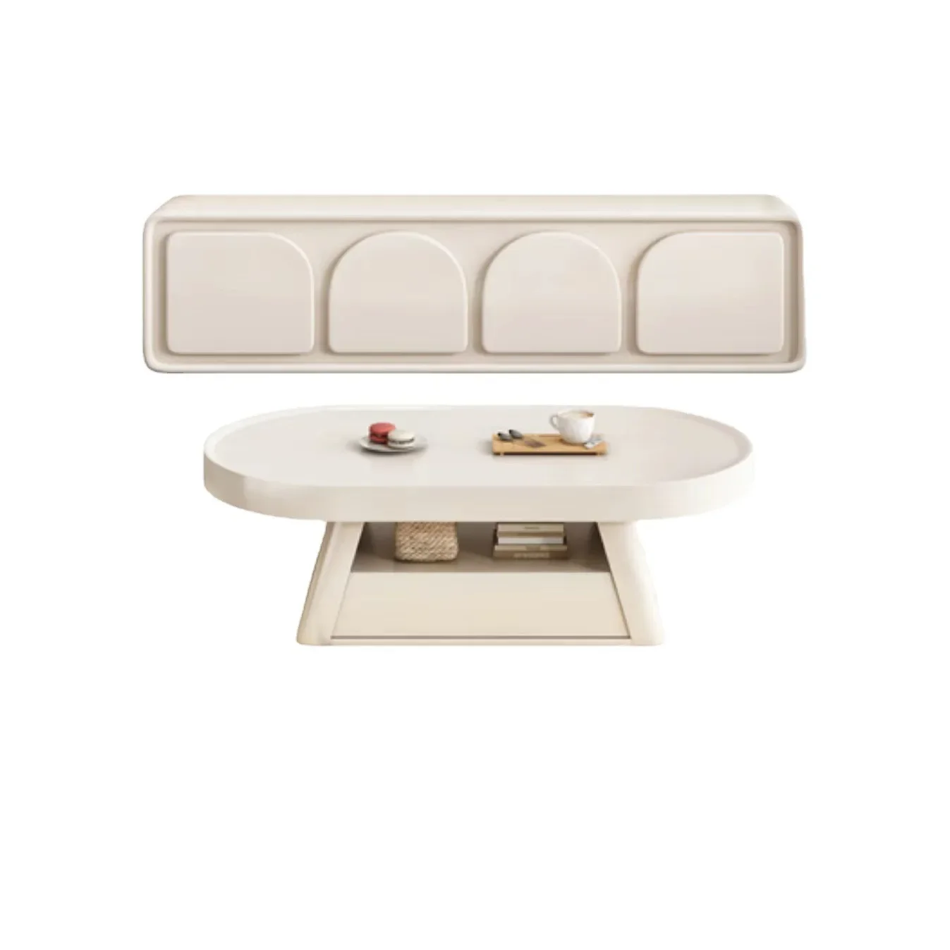 

TV Cabinet and Tea Table Floor Style Combination Simple Modern Living Room Home Small Apartment French Style