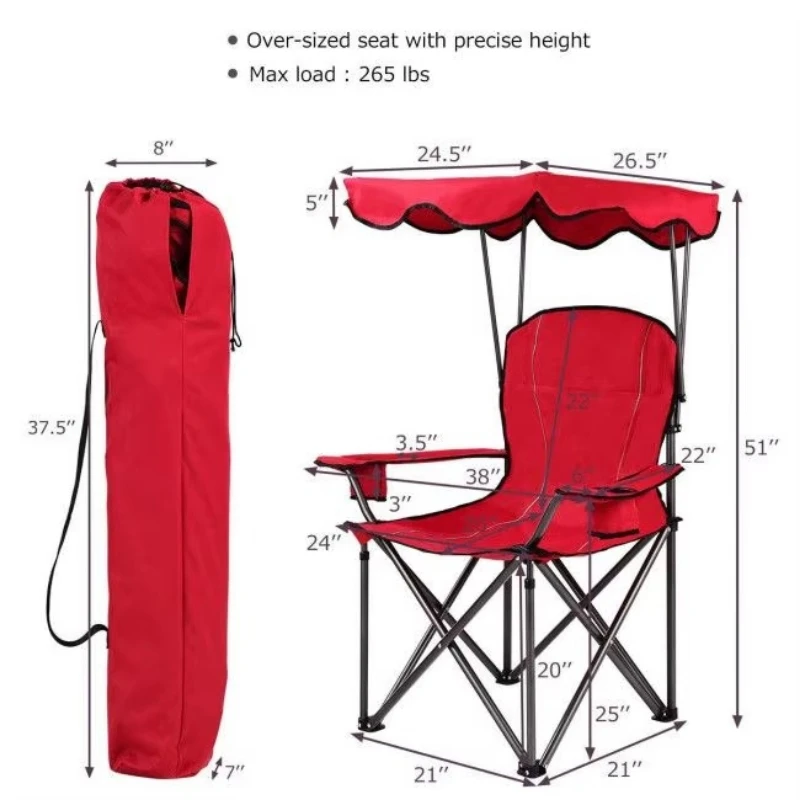 Portable folding beach chair with cup holder for outdoor activities