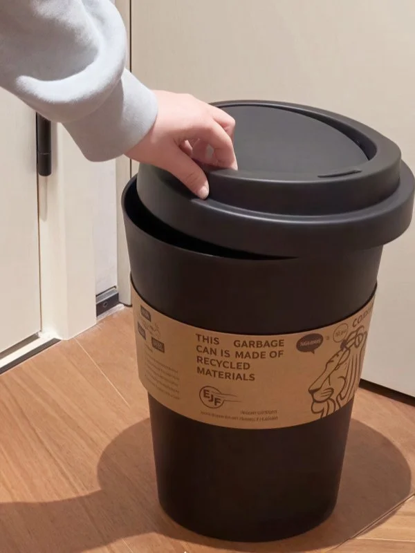 Großer Kaffeetassen-Mülleimer mit Deckel für Küche, Schlafzimmer, Wohnzimmer, Haushalt, runde Form, drehbarer Deckel, Abfalleimer