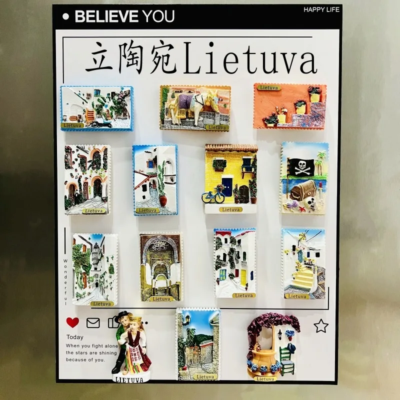 Imanes de nevera 3D de Lituania, adorno LTU, recuerdo artesanal, imanes de resina para nevera, colección de pegatinas, regalo, decoración del hogar