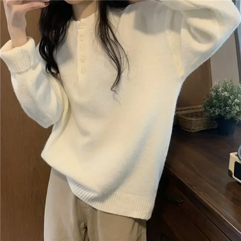 Korean Oversized Sweaters For Women Trend White Loose Sweater Casual Autumn Winter Warm Thick Knit Sweater Y2k Women Jumper