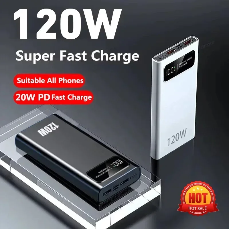 120W 200000mAh Power Bank Fast Charging Ultralarge Capacity External Battery Portable Digital Display For Samsung iPhone Huawei