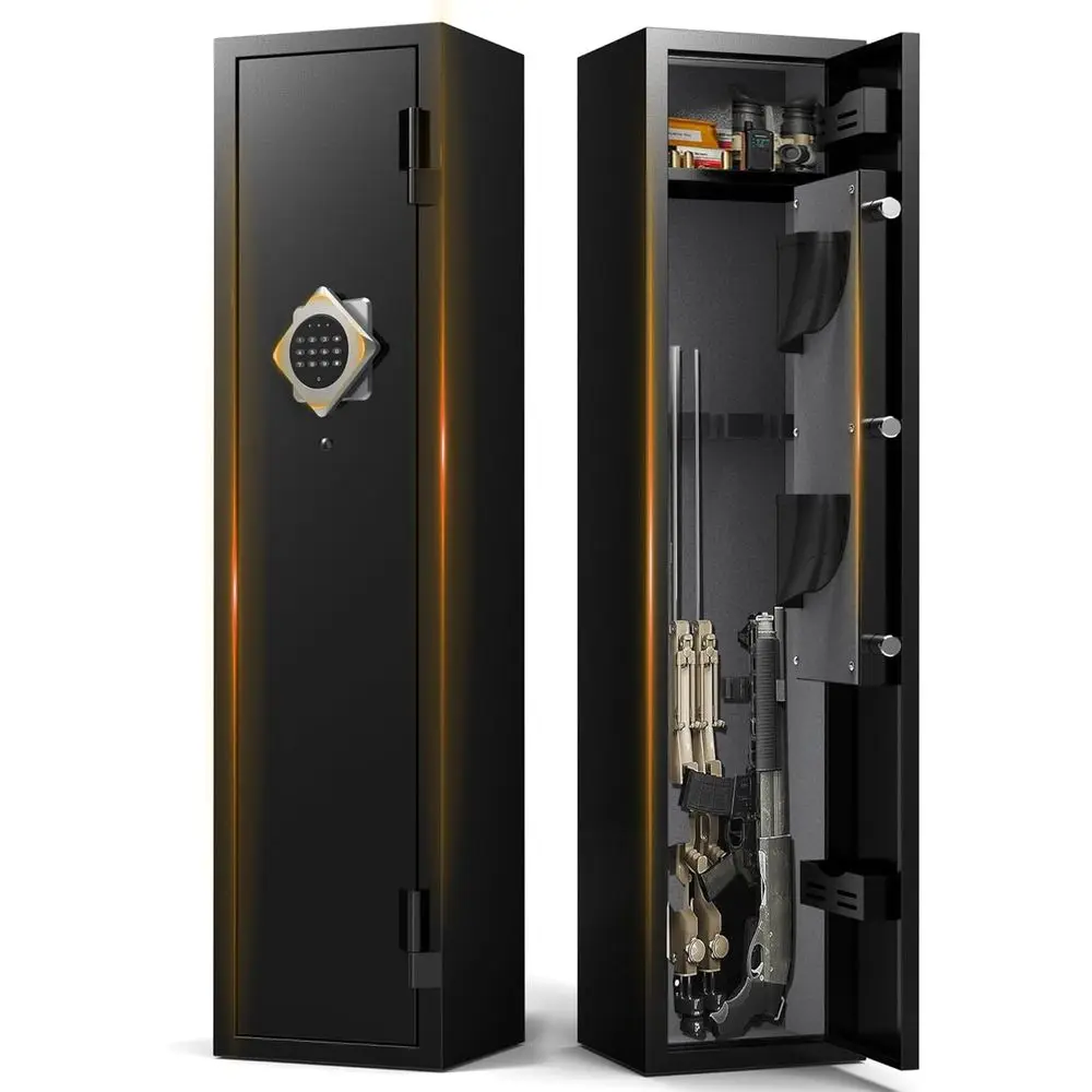 

Compact Digital Lock Rifle and Shotgun Safe with Removable Shelf, Silent Operation, LED Lighting, and Pistol Storage for Home Se