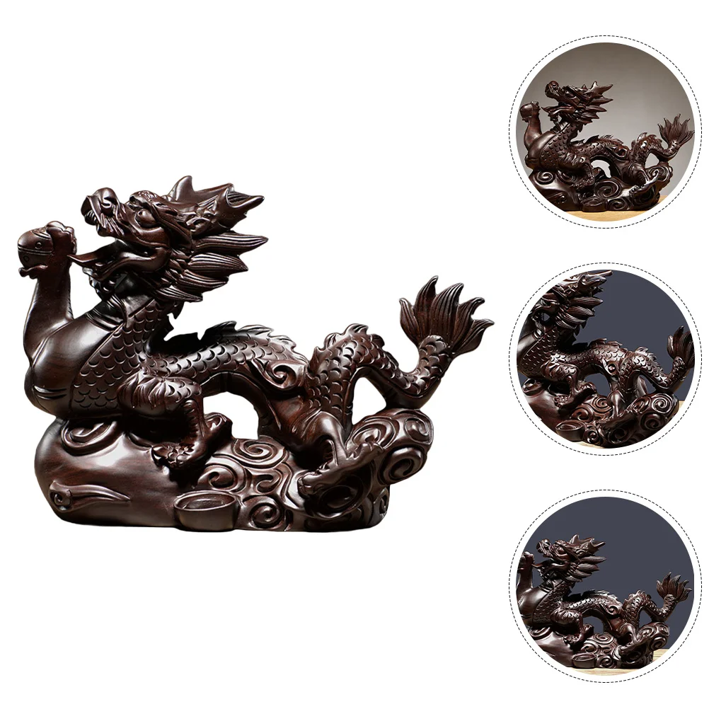 

Chinese Dragon Wood Statue Handcrafted Non-Fade Color Desktop Decoration for Wine Cabinet Living Room Office Space