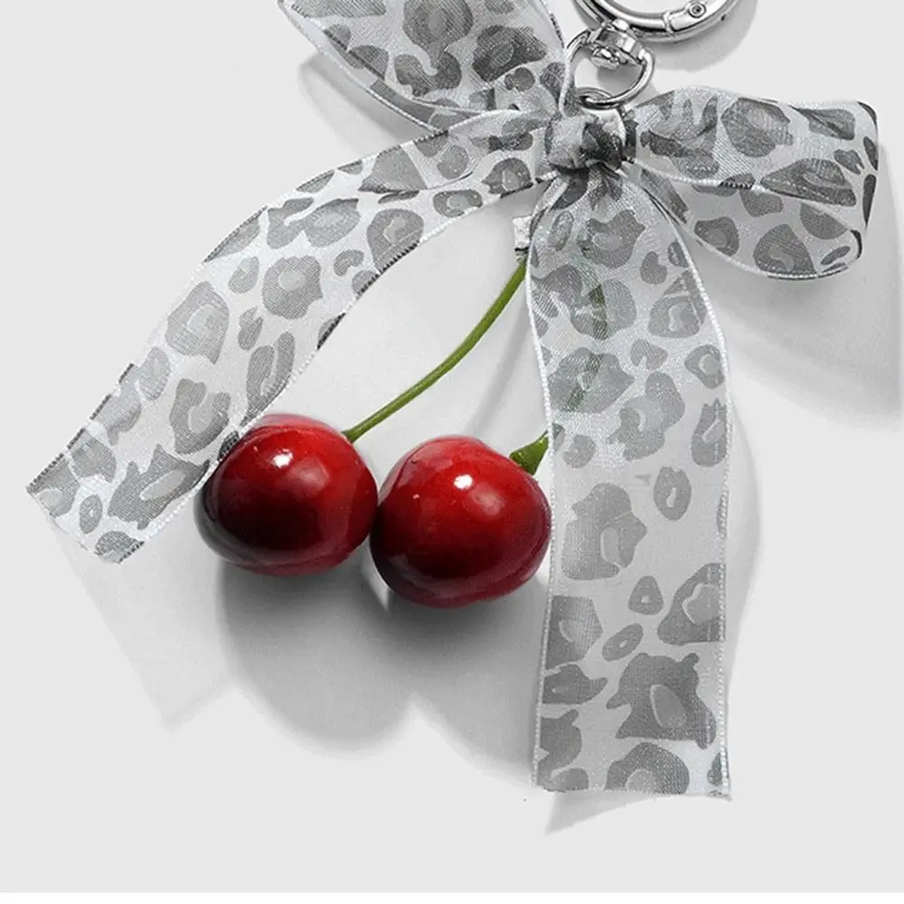 Phone Charms Ribbon Bow Keychain Leopard Pattern Mesh Heart Phone Chains Heart Keychains Decoration Pearl Bow Pendant