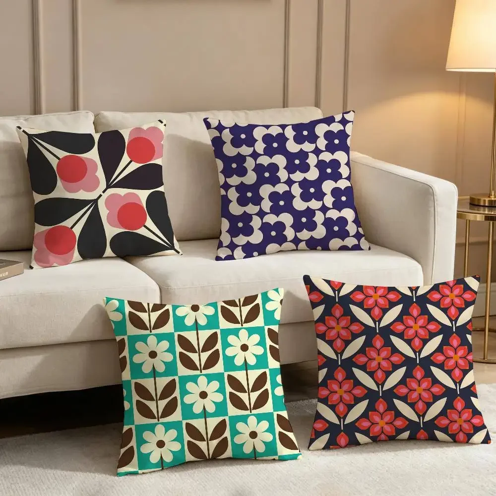 O-Orla Kiely Flower Color Cushion Cover Soft Pillow Case for Sofa Living Room Home Office Decor Protective Covers