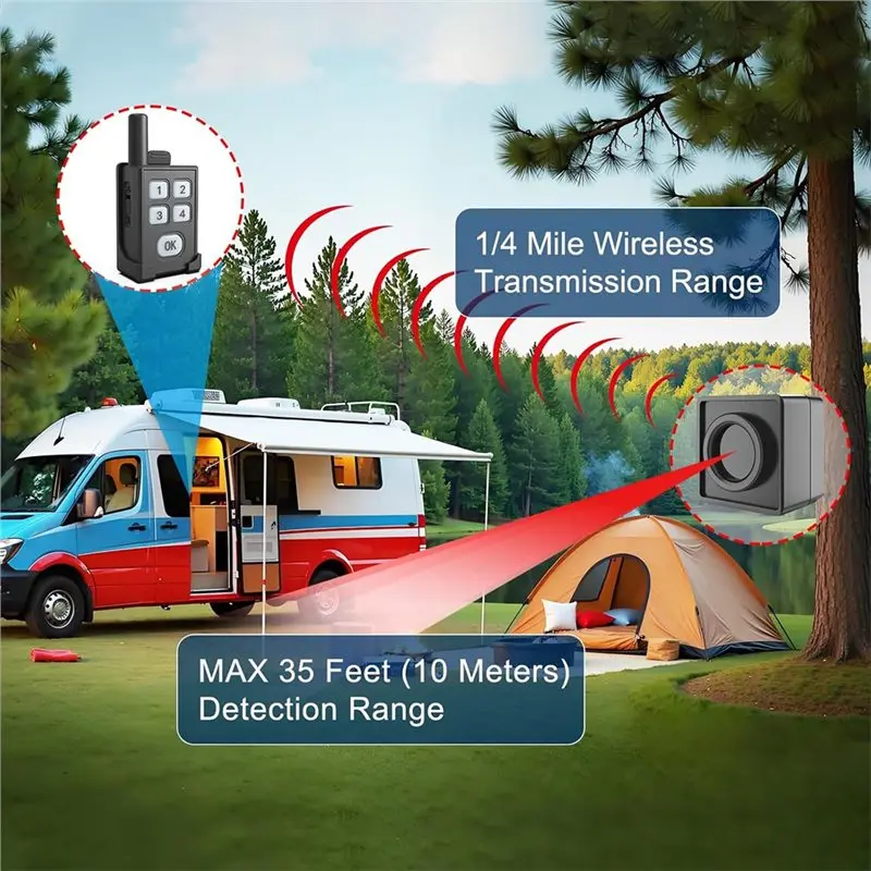 B67C Motion Sensor Detector Outdoor Wireless Perimeter Trip Alarm Portable For Camping For Camping Wildlife Hiking
