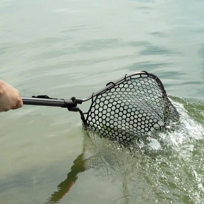 Telescoping Fishing Landing Net Folding Fishing Net With Handle Portable Silicone Mesh Fish Hand Net Fishing Gear Accessories