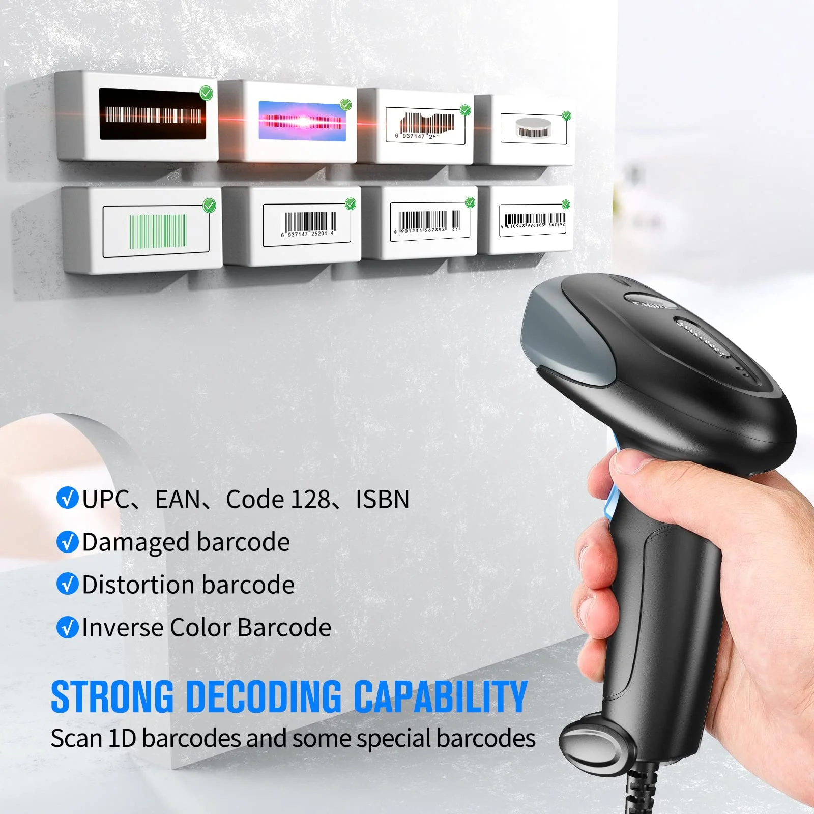 Preço de certificação bis lector 2d qr leitor de digitalização de código de barras de longo alcance com fio scanner de código de barras portátil para supermercados fábrica