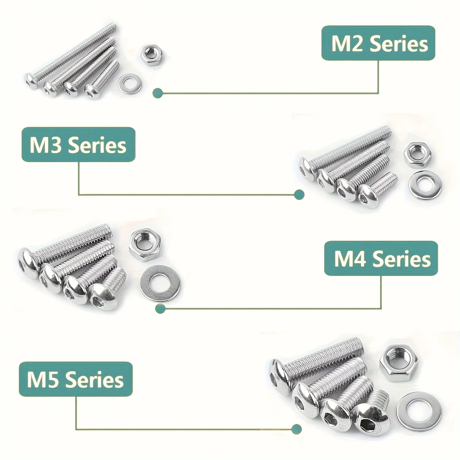 Vis à Tête Hexagonale M3 et M2 en Acier Inoxydable, Boulons, Rondelles, Clé Allen, 1080 Pièces