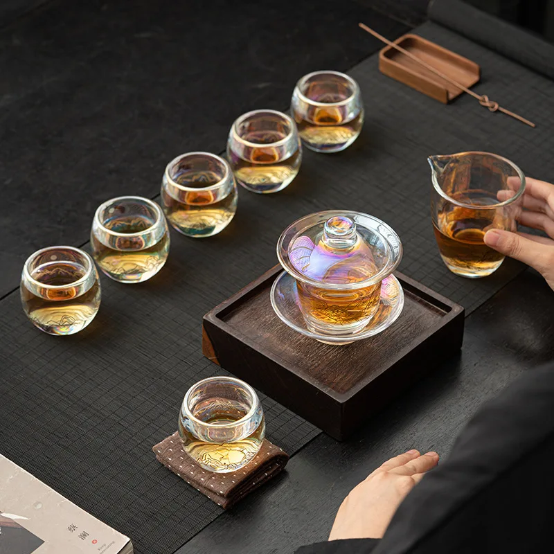 New Creative Crystal Glass Kung Fu Tea Set Household Gift Boxed Glass Bowl Tea Cup