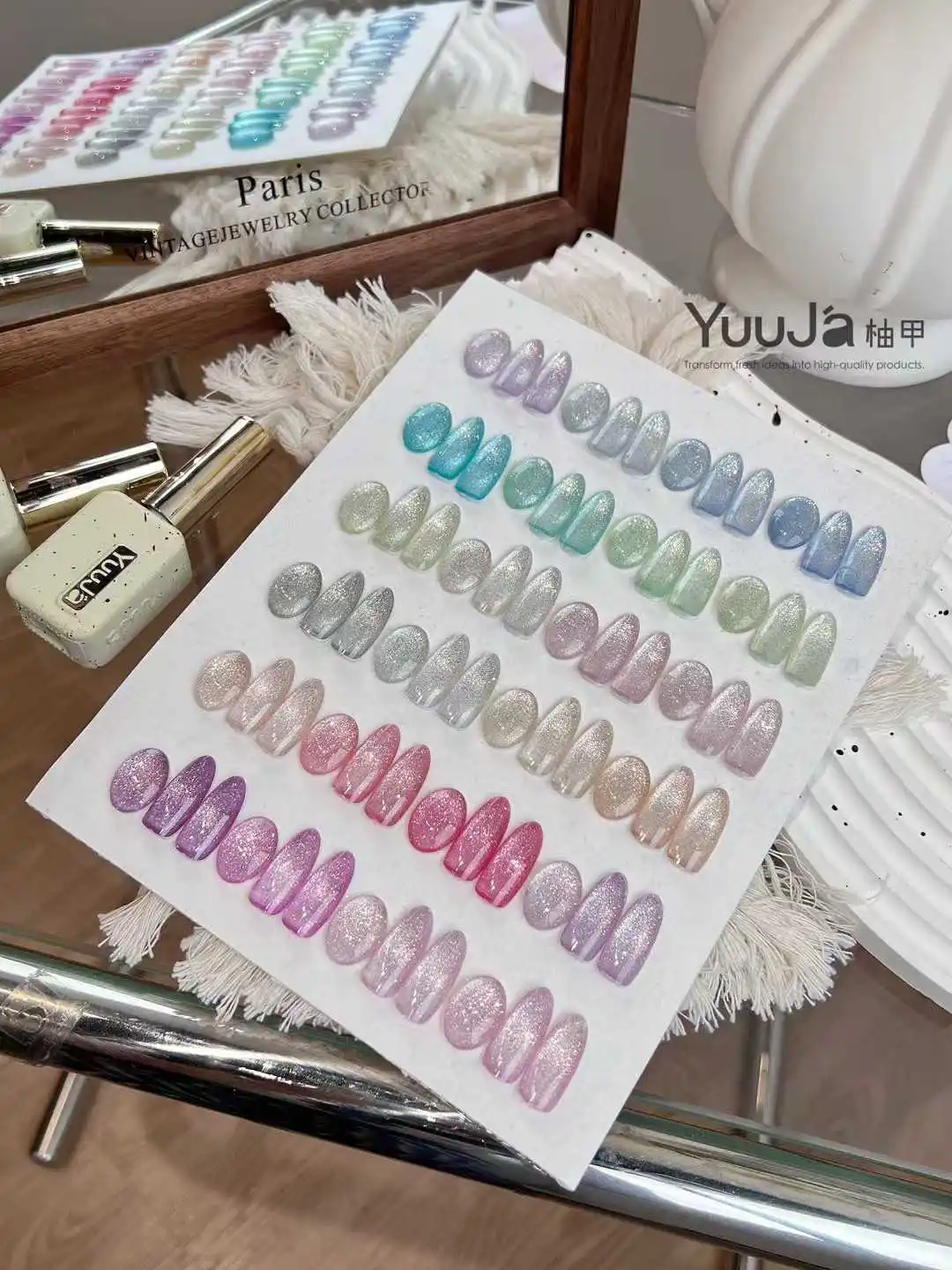 YUUJA 24 Colors Multicolor Nail Gel Set Flash Glitter 2025 New Hot Sale Fashion Nail Art Non-toxic UV Gel Nail Salon Wholesale