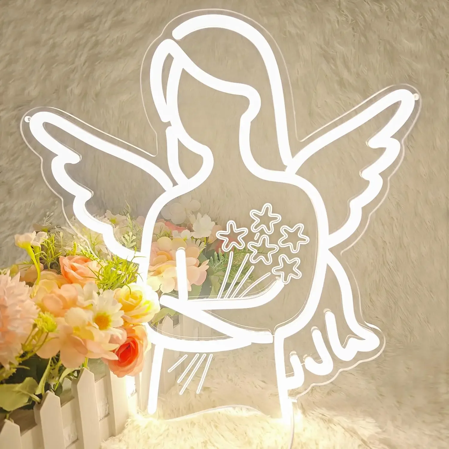 Angel Girl Neon Sign Winged Cupid Star LED Wall Art USB Powered Lamp Bedroom Cafe Party Wedding Home Decoration Hanging Light