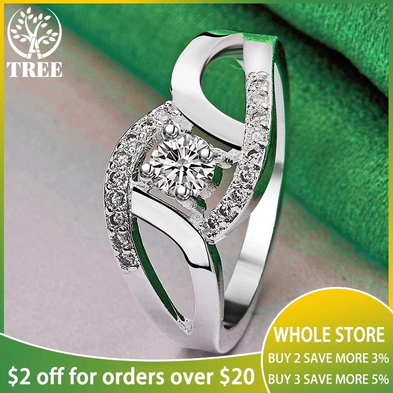 

Luxury 925 Sterling Silver Classic Shiny Circular Zircon Ring For Women Fashion Party Birthday Engagement Charm Jewelry Gift