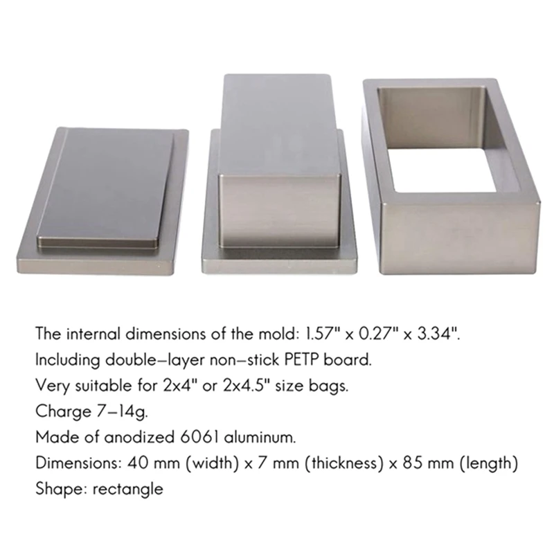 2X4in Rosin Machine Pure Aluminum Pre-Pressing Plate Pre-Pressing Mould Plate Accessory With Silicone Box