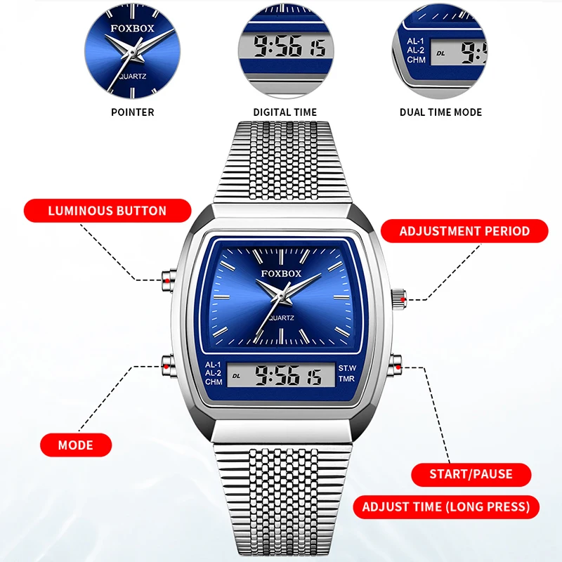 LIGE New Dual Display Watch Women Fashion Elegant Ladies Quartz Watches Square Ultra Thin Mesh Analog Digital Watch For Women