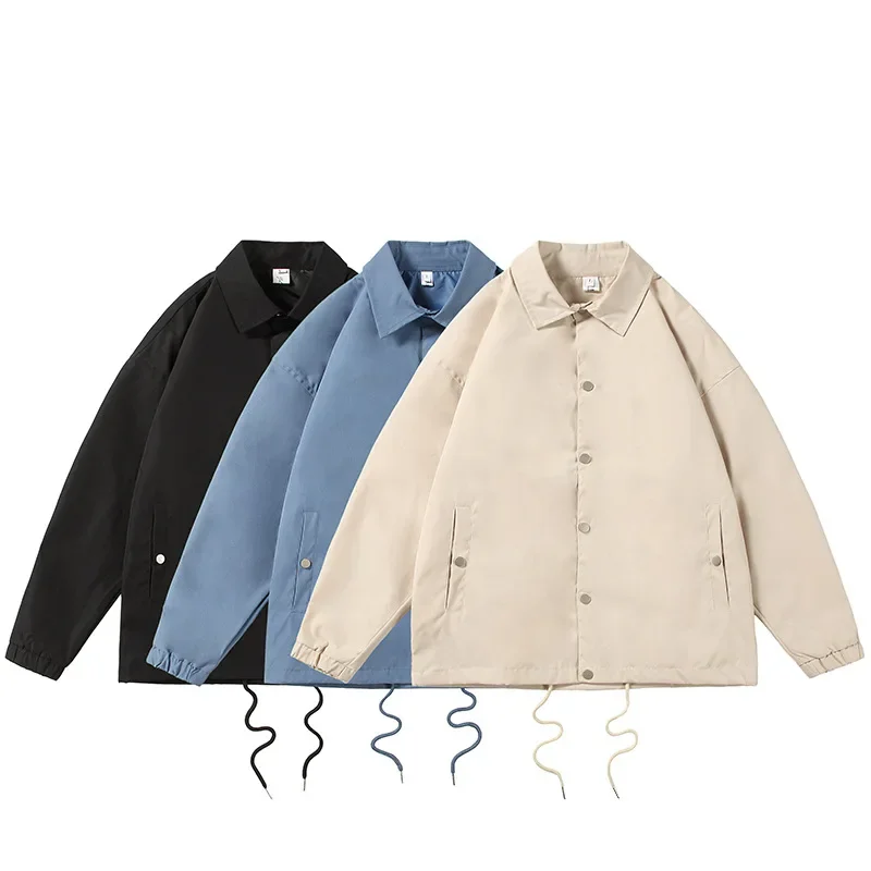 

Men's Spring and Autumn Season Comfortable Coat Youth Casual Loose Long Sleeve Work Jacket Chest Pin Top