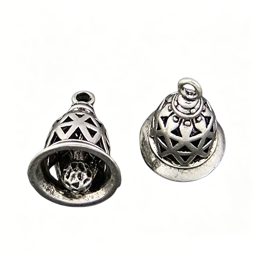

10pcs Whosesale Antique Style Silver Color Bell Charm (no noise) Copper Pendants Bracelet DIY Findings04092