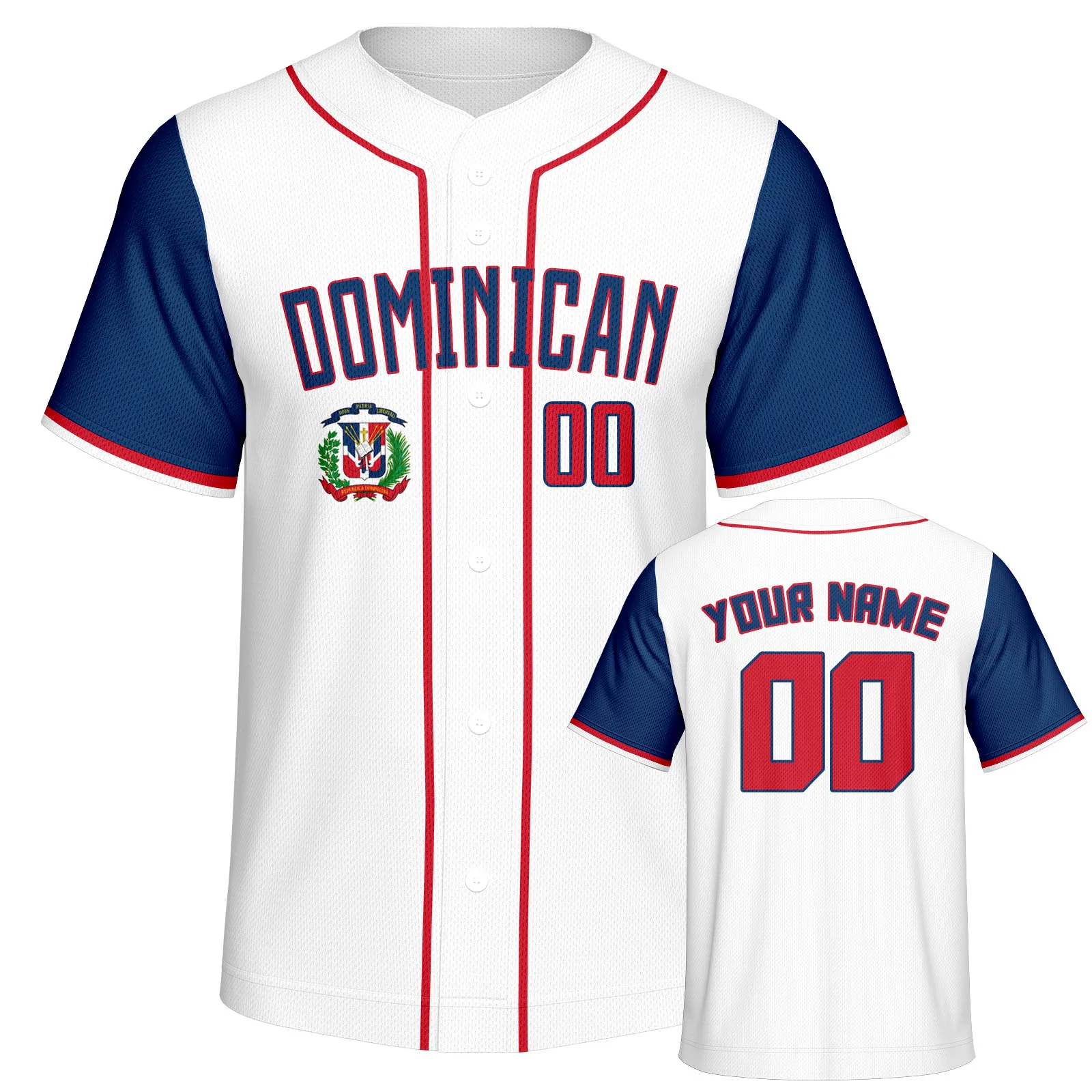 Personalized Dominican Baseball Jersey Custom Name Number Flag Inspired Button Down Baseball Shirt Sportwear for Men