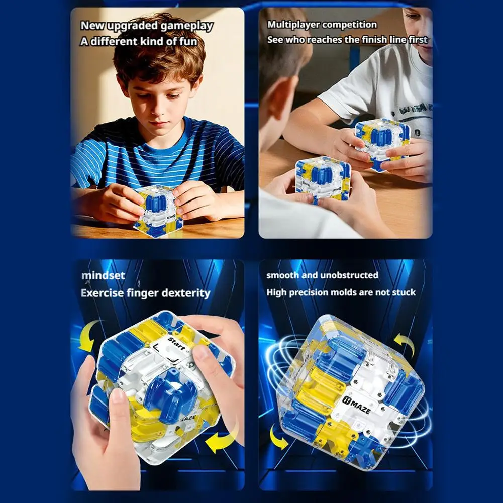 Blue 3D Ball Bearing Puzzle Cube Maze Educational Toy Parent Child Logic Training Stress Relief Cross Border Brain Teaser