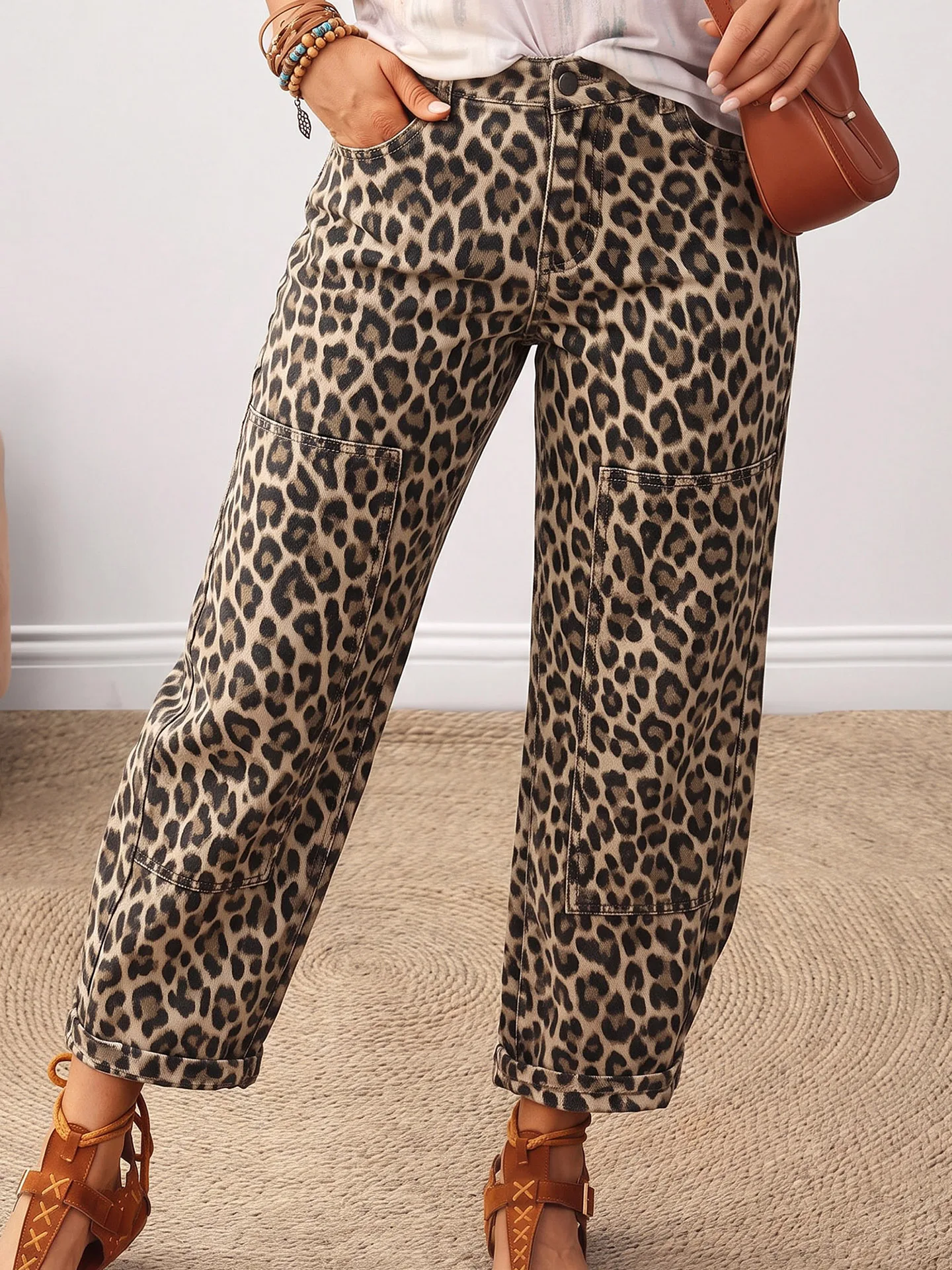 DearLover American Retro Leopard Print Nine-Tenths Jeans Women's Spring Autumn New High Waist Straight Leg Pants Ladies