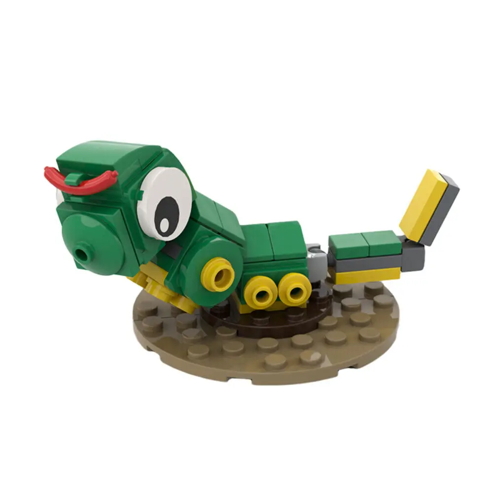 Green Caterpillar Model with Y-Shaped Red Tentacle 60 Pieces MOC Build Gift