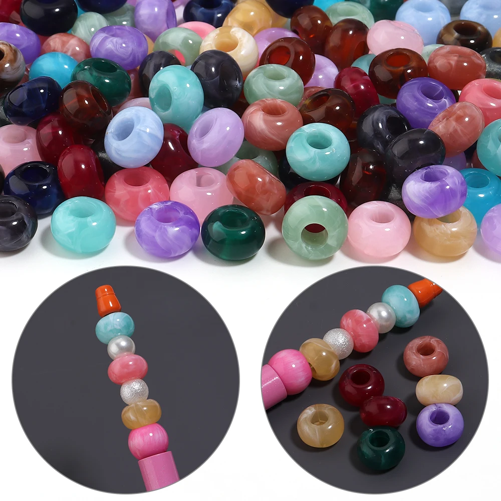 30 Stück bunte Acrylperlen in Natursteinoptik mit großem Loch, lose Abstandsperlen für die Schmuckherstellung, DIY-Schlüsselanhänger-Zubehör – Detail 3