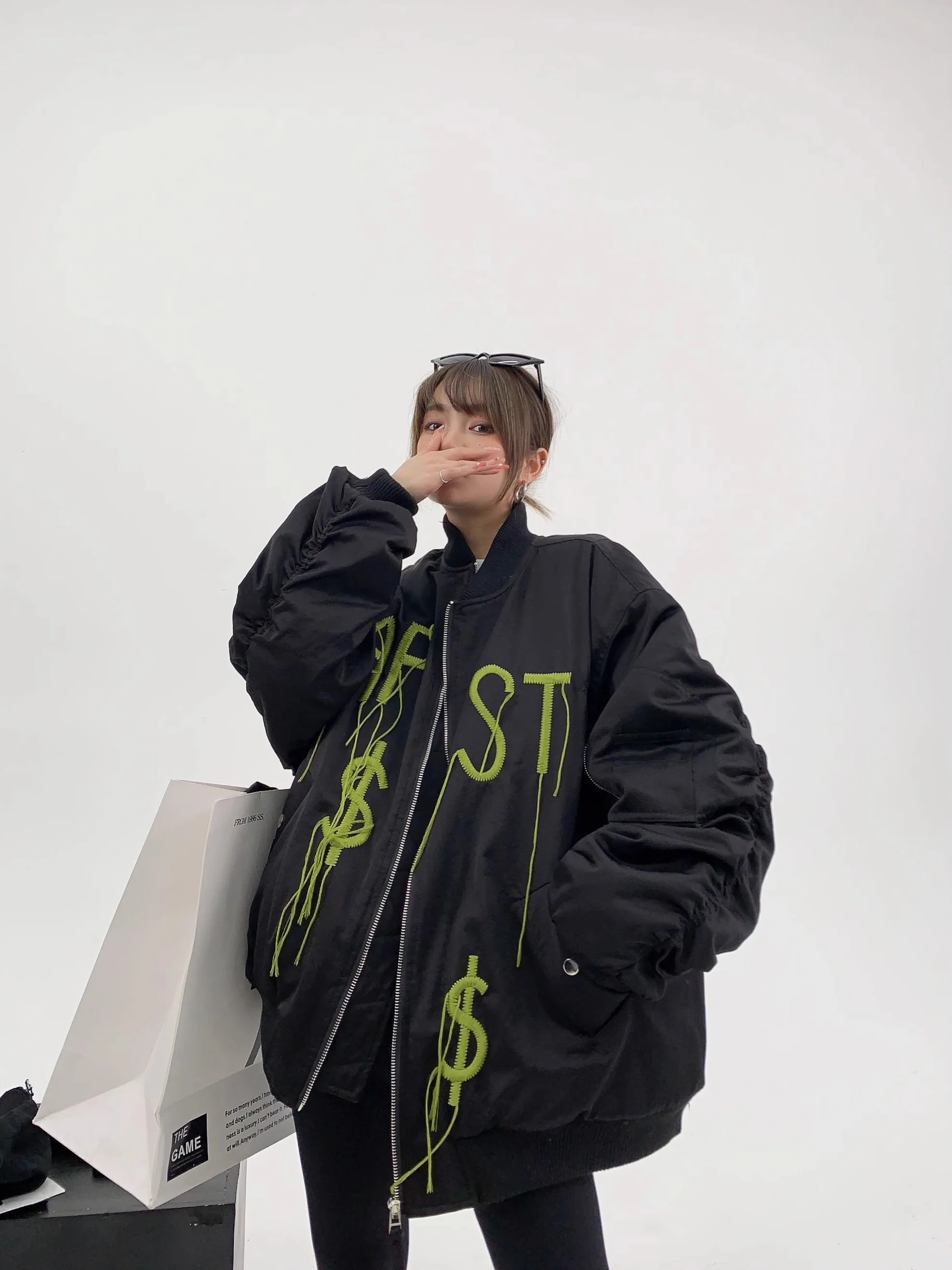 

Trendy Winter Cotton Jaet Thiened Embroidery Loose Women's Coat Couples Matching Heavy Du Stitching Korean Sle