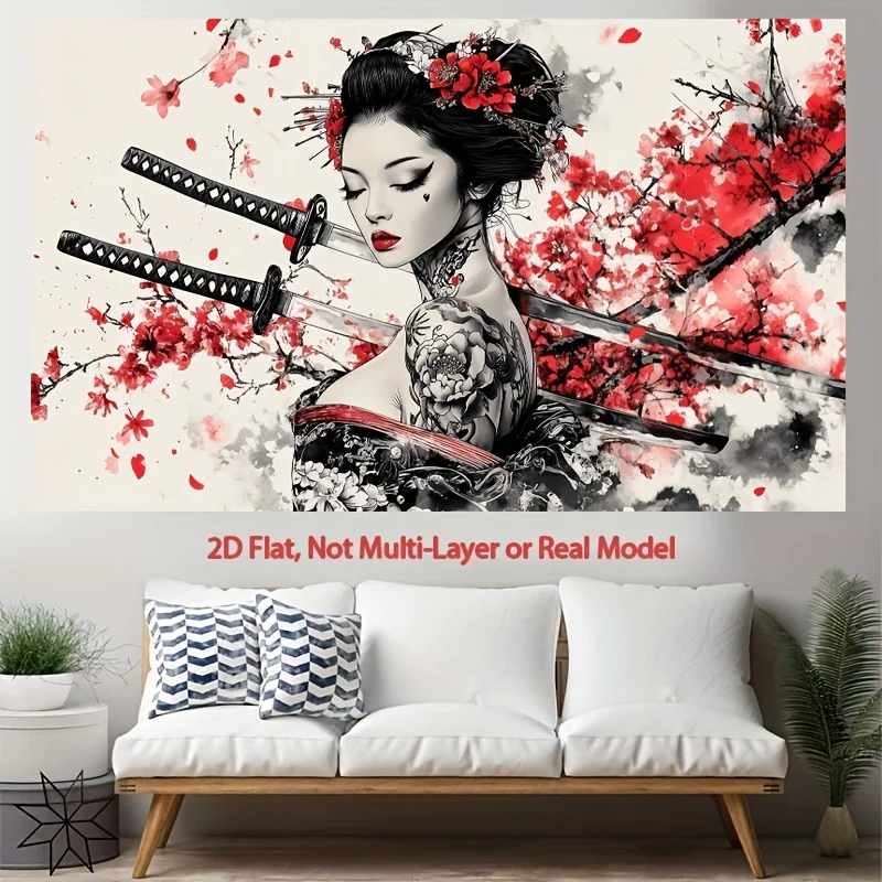 1pc Japanese Samurai Backdrop Wall Hanging, 2D Flat Tapestry, Photography Prop, Studio Background Decor for Living Room Bedroom