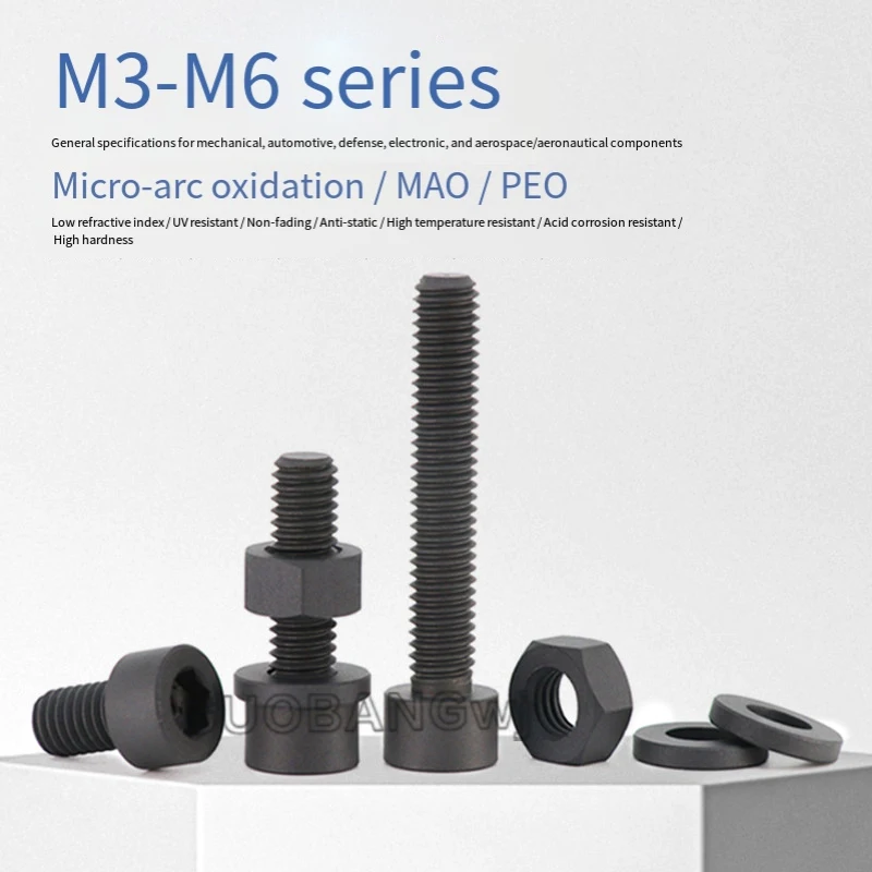 Aluminum Alloy Micro-Arc Oxidation Ceramic Coating Hex Socket Head Cap Screws+Hex Nut Washer Kit,Anti-Corrosion & Wear-Resistant