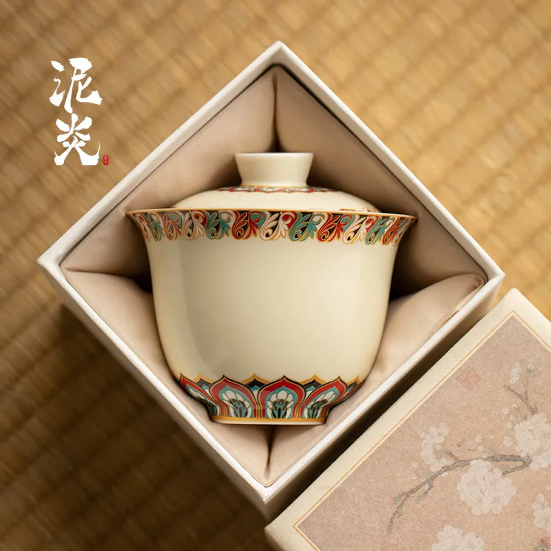 CX household ceramic three-talent bowl teacup hand-grabbed bowl kung fu tea set tea bowl gift