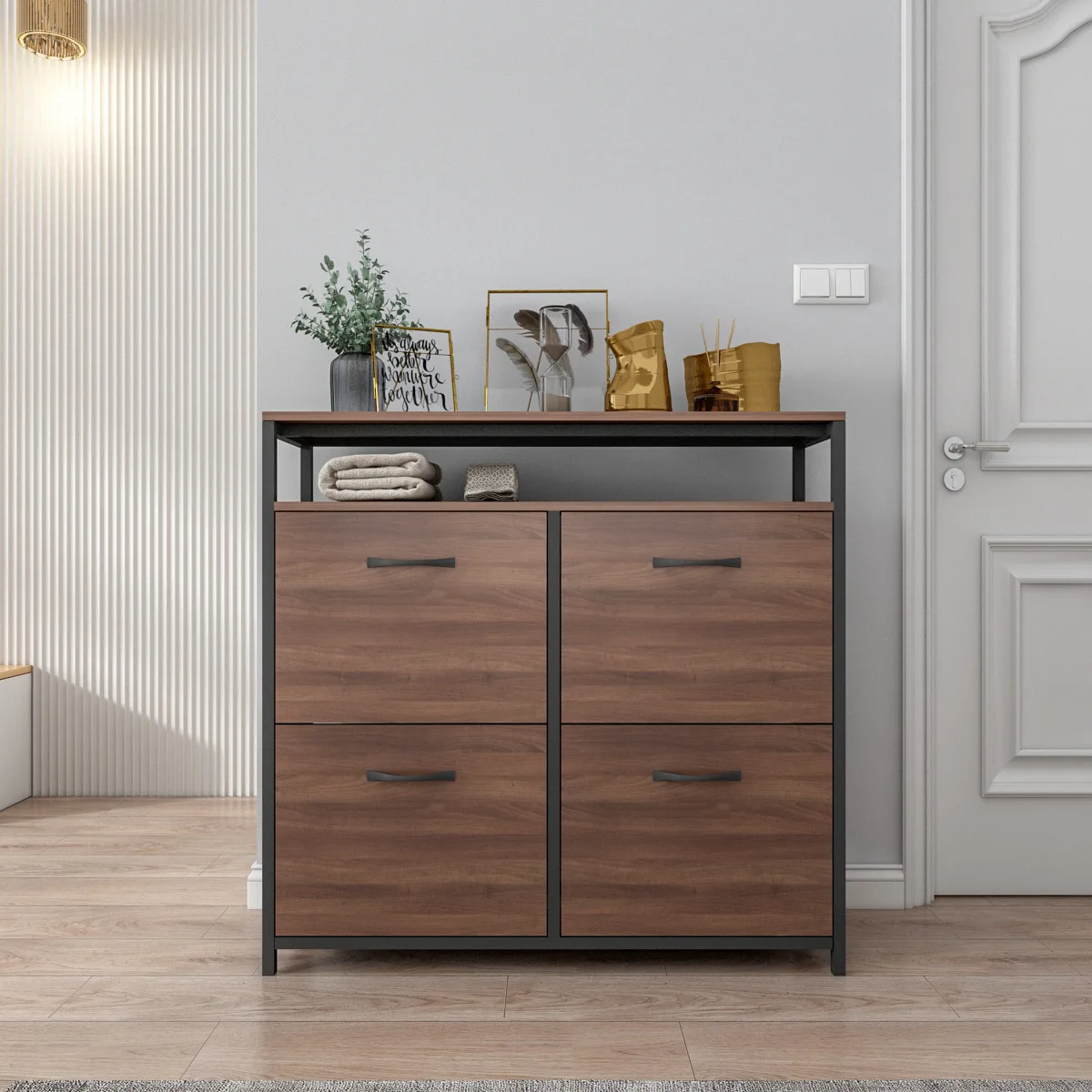 ^New Nordic Style Flip Shoe Cabinet Widened Depth Design Multifunctional Wood Storage Rack 50+ Pair Capacity Minimalist Modern