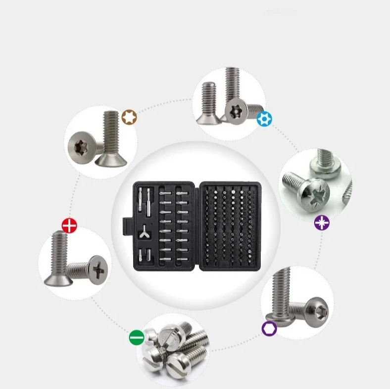 100-Piece Universal Screwdriver Bit Kit for DIY Screwdriver Bit Set  Chrome Vanadium Steel  Flat, Phillips, Hex & Torx Bits