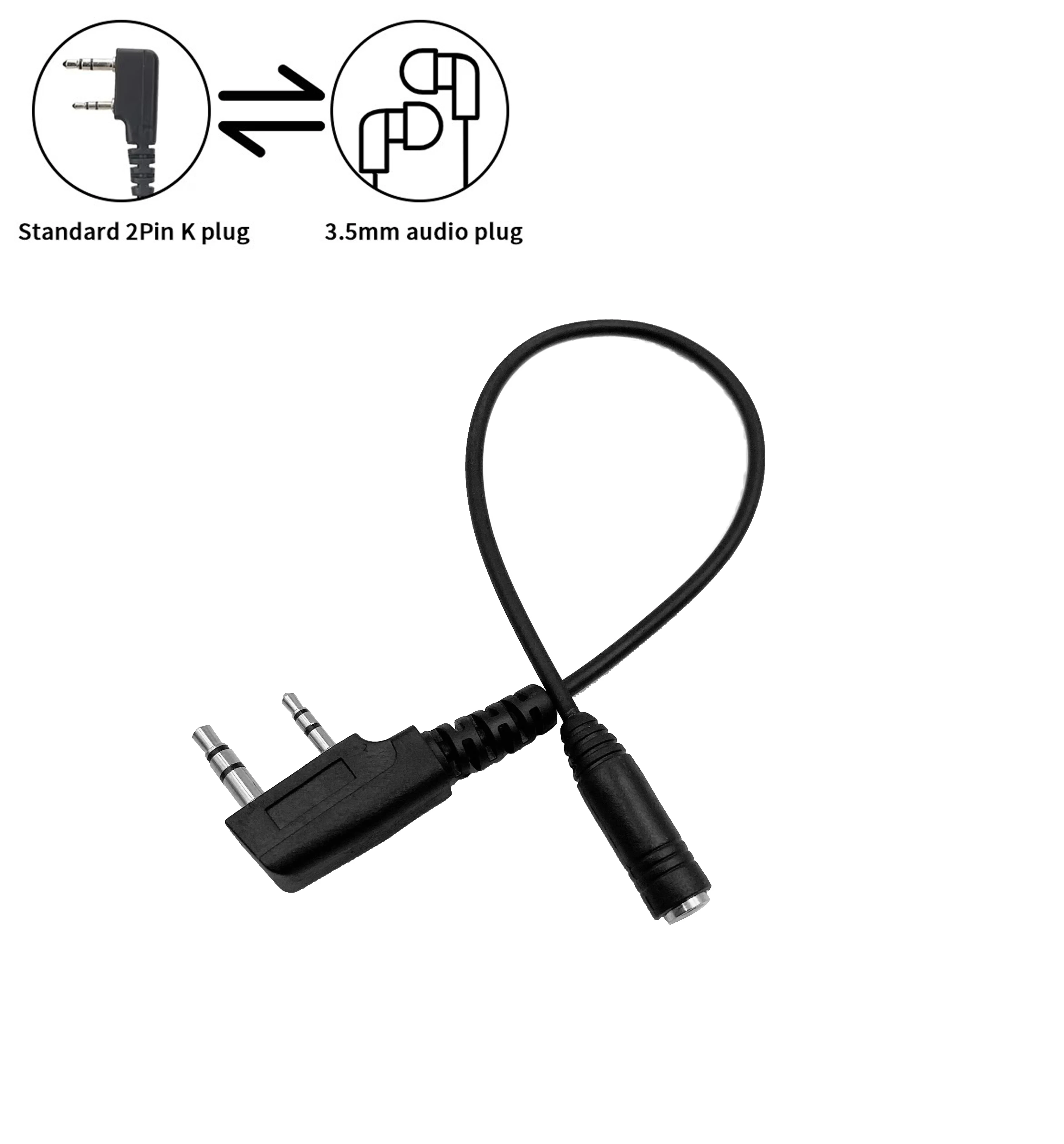 2 Pin K1 To 3.5MM Female Audio Phone Earphone Transfer Cable for Kenwood TYT Baofeng UV5R 888S  Quansheng UV-K5 UV-K6 Radio