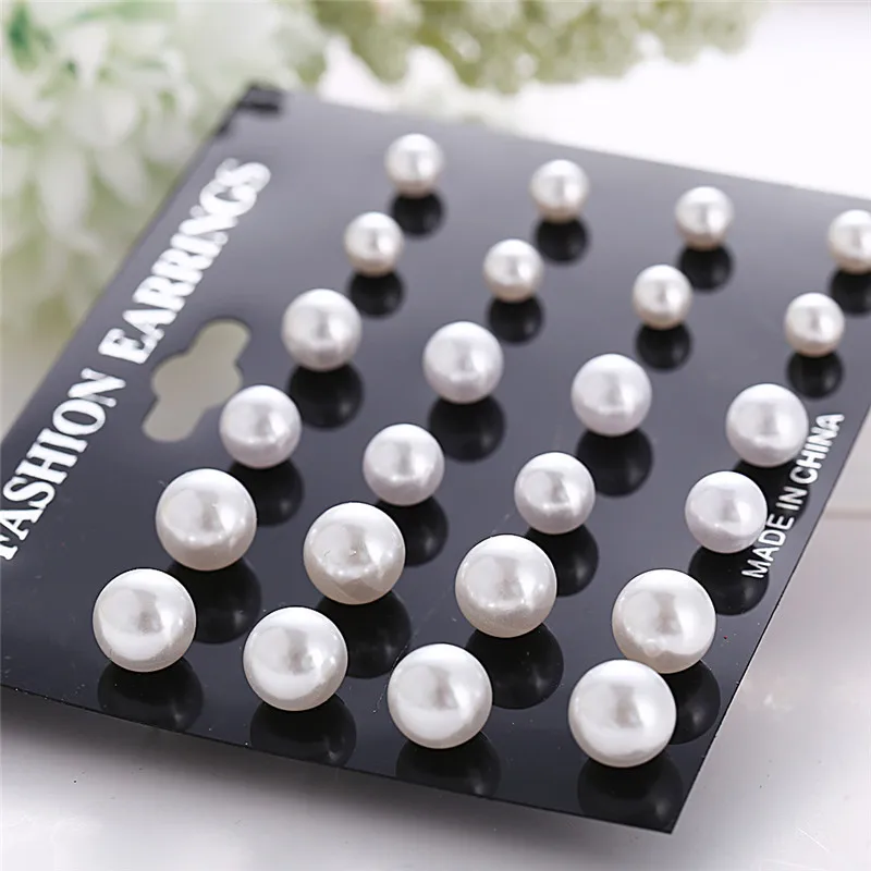 Korean Women Earrings 12 Pair/Set Beige White Pearl Simple Fashion Earrings Wedding Jewelry For Gift Valentine's Day gift