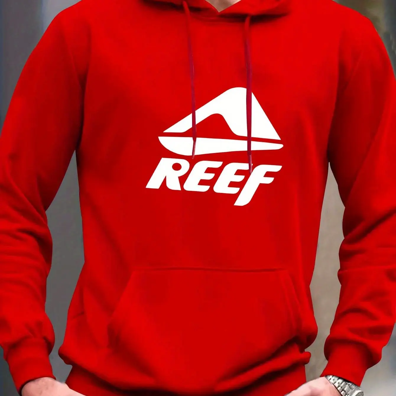 هوديي كاجوال بأكمام طويلة للرجال، بلوفر من البوليستر بنمط هندسي مع جيب، ياقة بغطاء للرأس، ملابس كاجوال للخريف والشتاء #2