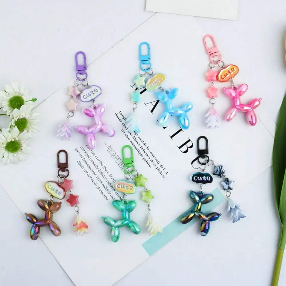 Dog Jelly Dog Balloon Keyring Star Heart Pendant Puppy Keychain Candy Color Key Buckle Korean Style Acrylic Bag Charms Women